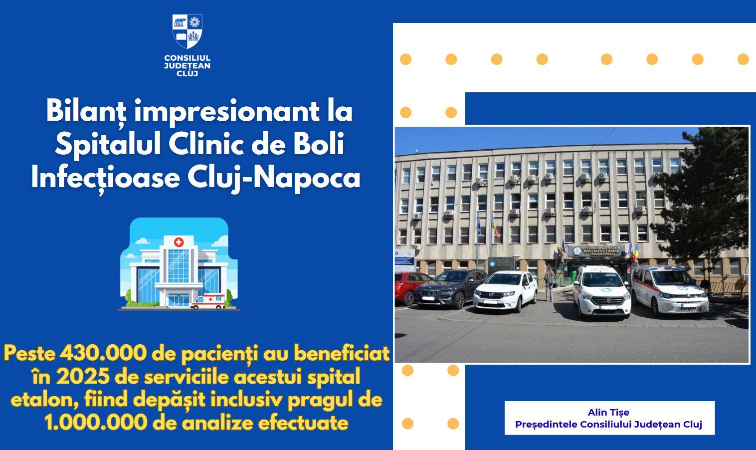 Peste 430.000 de pacienți tratați în 2025 la Spitalul Clinic de Boli Infecțioase Cluj-Napoca