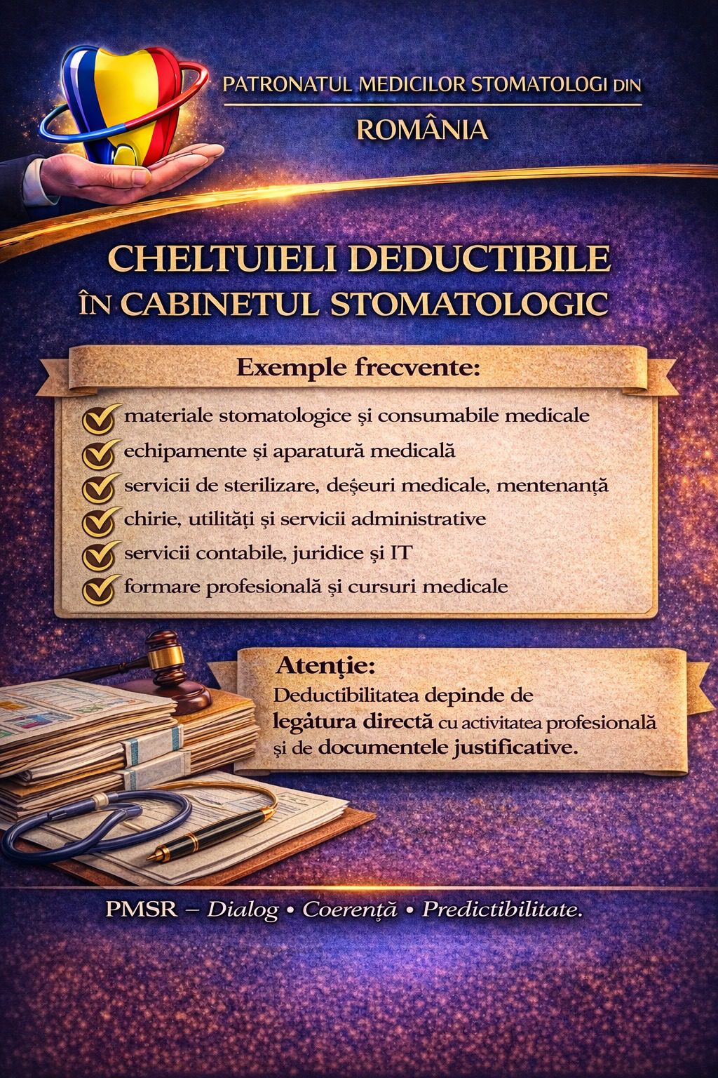 PMSR explică ce cheltuieli sunt deductibile într-un cabinet stomatologic