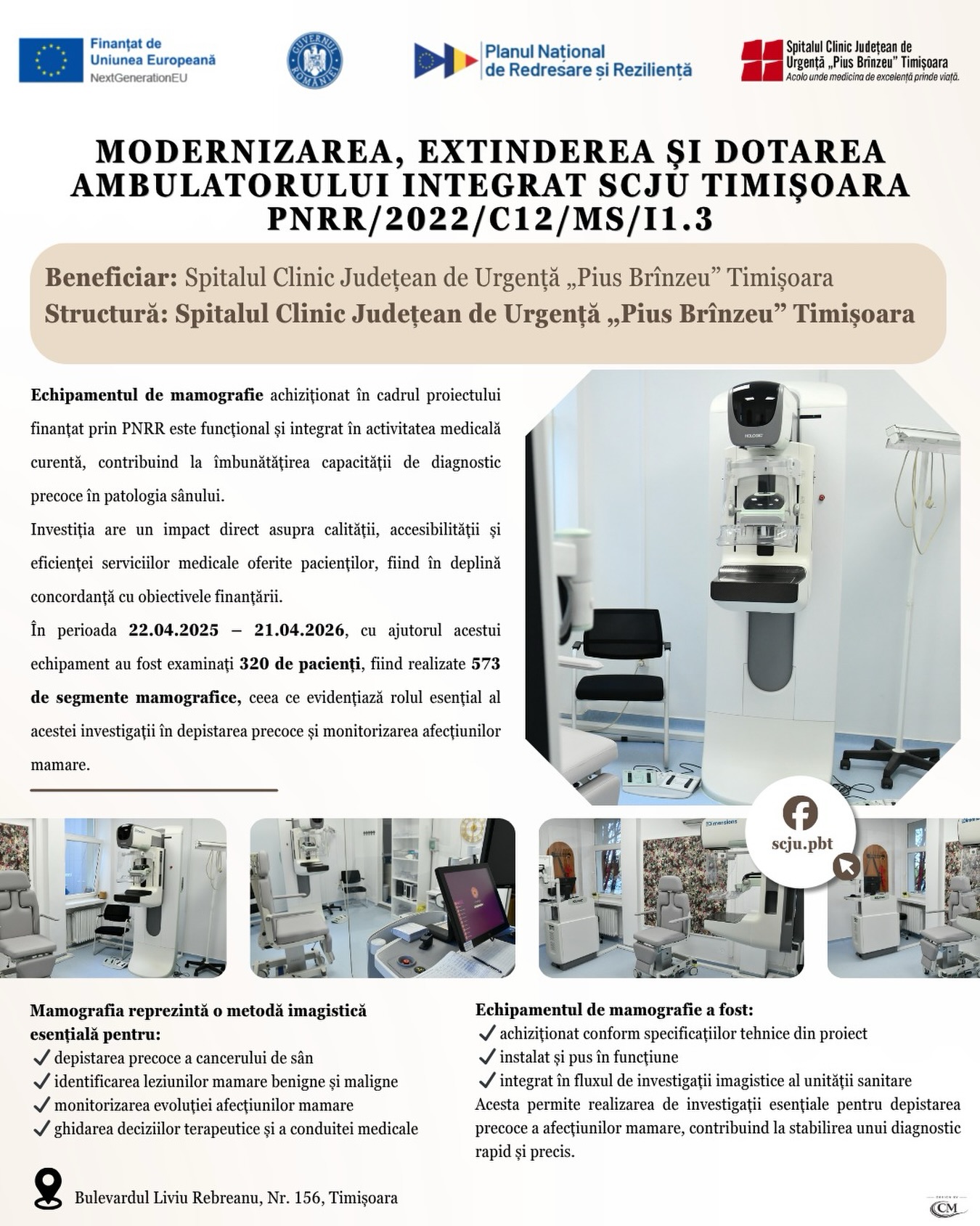SCJU Timișoara a pus în funcțiune un mamograf modern pentru depistarea precoce a cancerului de sân