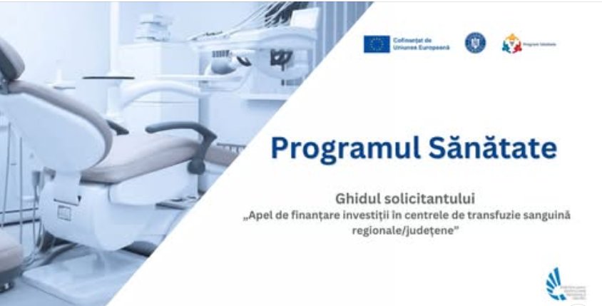 Finanțare de 10,5 milioane de euro pentru modernizarea centrelor de transfuzie sanguină prin Programul Sănătate 2021–2027
