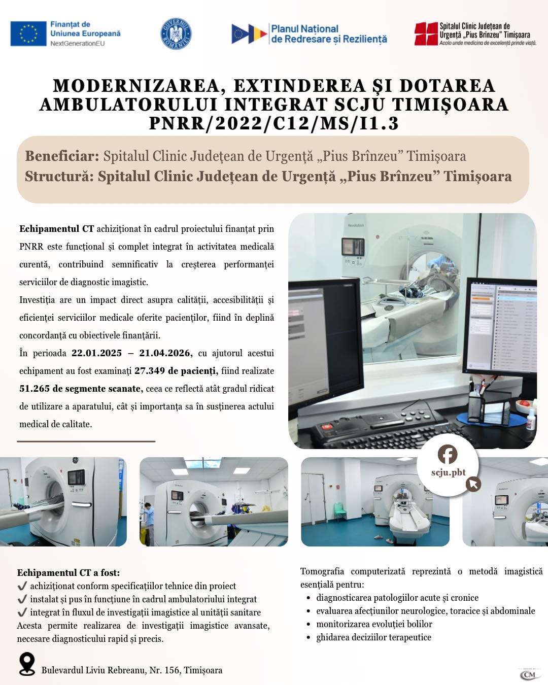 Timișoara: Peste 27.000 de pacienți investigați cu un CT modern la Spitalul Județean, printr-un proiect PNRR