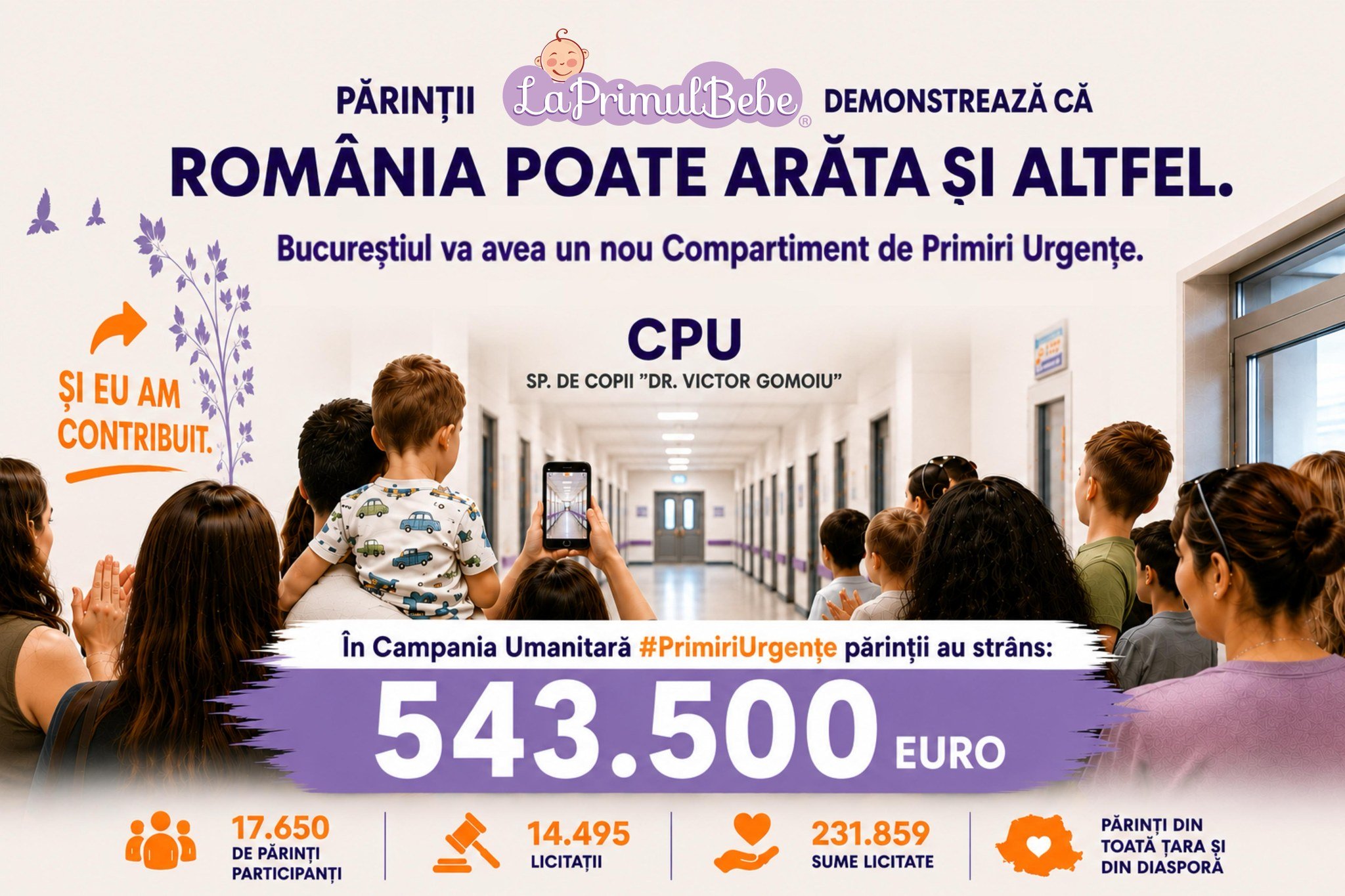 LaPrimulBebe a strâns 543.500 de euro pentru înființarea unui Compartiment de Primiri Urgențe pediatric la Spitalul „Victor Gomoiu”