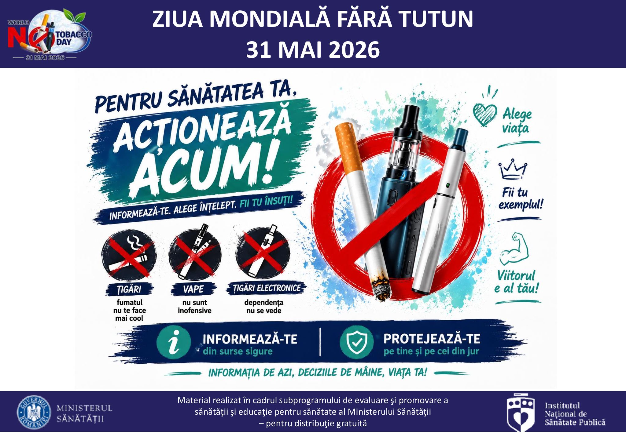 INSP atrage atenția că nicotina poate provoca dificultăți de concentrare la adolescenți, în zontextul Zilei Mondiale Fără Tutun, marcată la 31 mai