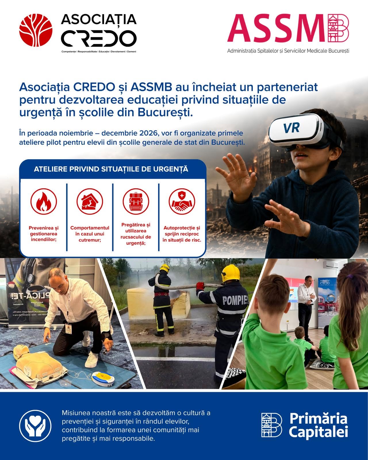 ASSMB și Asociația CREDO au semnat un protocol pentru educația elevilor în situații de urgență în școlile din București