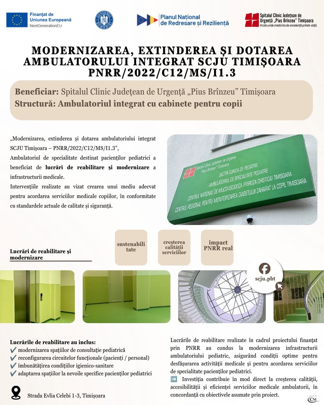 Ambulatoriul pediatric al SCJU Timișoara a fost modernizat și extins printr-un proiect finanțat prin PNRR