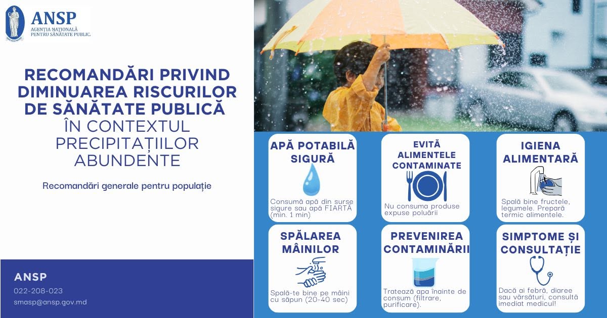 ANSP recomandă măsuri de prevenție în contextul ploilor torențiale pentru reducerea riscurilor de îmbolnăvire