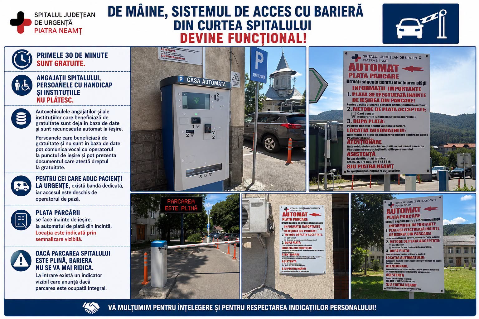 Sistemul de acces cu barieră devine funcțional la Spitalul Județean de Urgență Piatra-Neamț