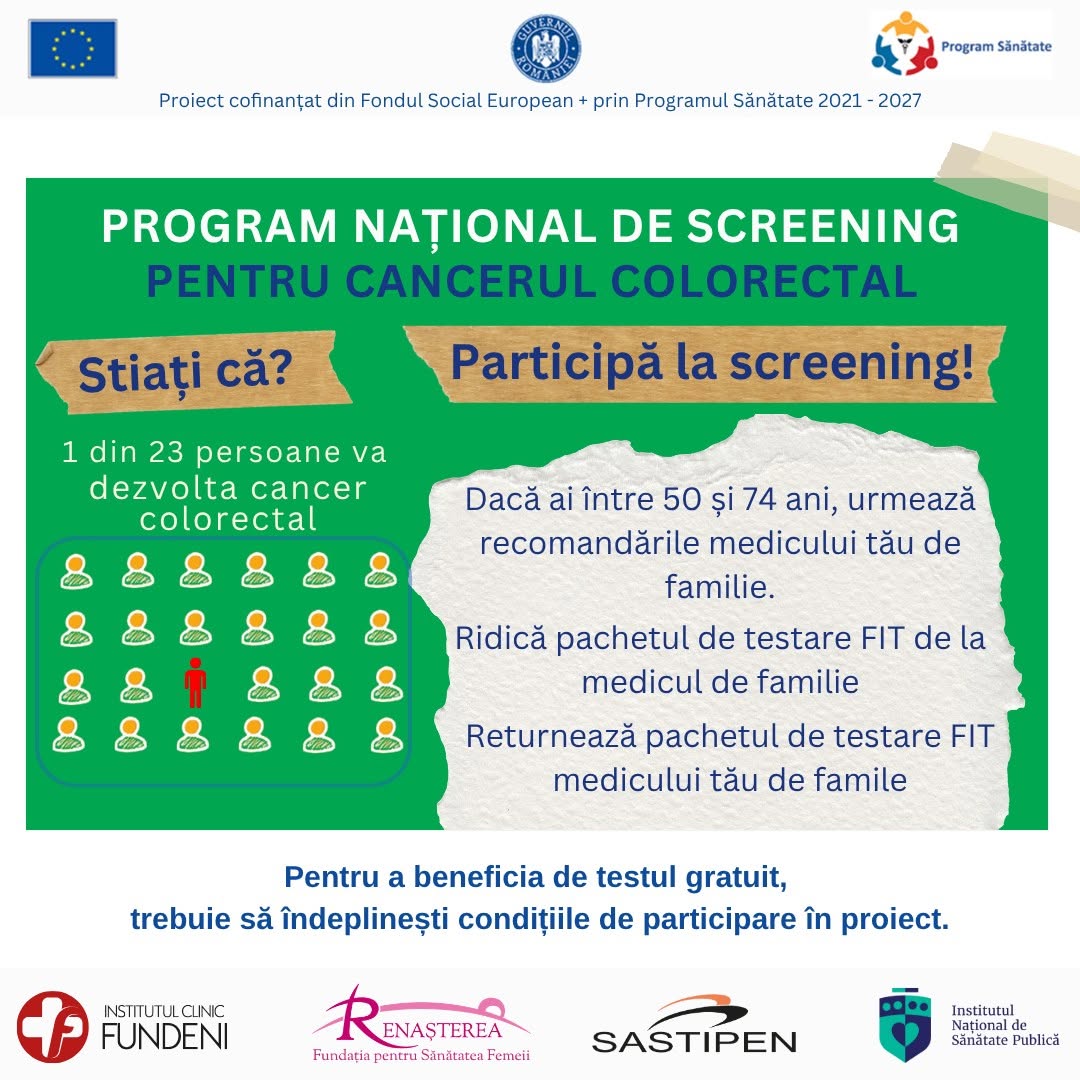 ROCCAS 4 SM: Screening gratuit pentru cancerul colorectal prin test FIT, în regiunea Sud-Muntenia
