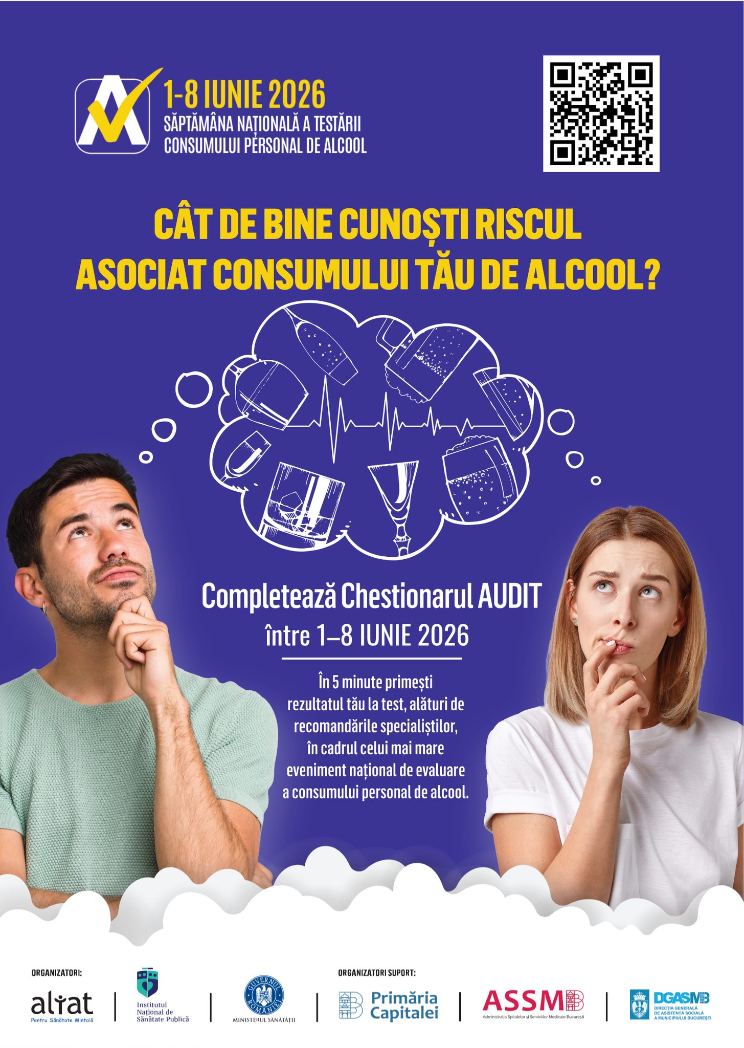 INSP și ALIAT a lansat campania pentru evaluarea consumului de alcool, cu un obiectiv de 100.000 de teste AUDIT