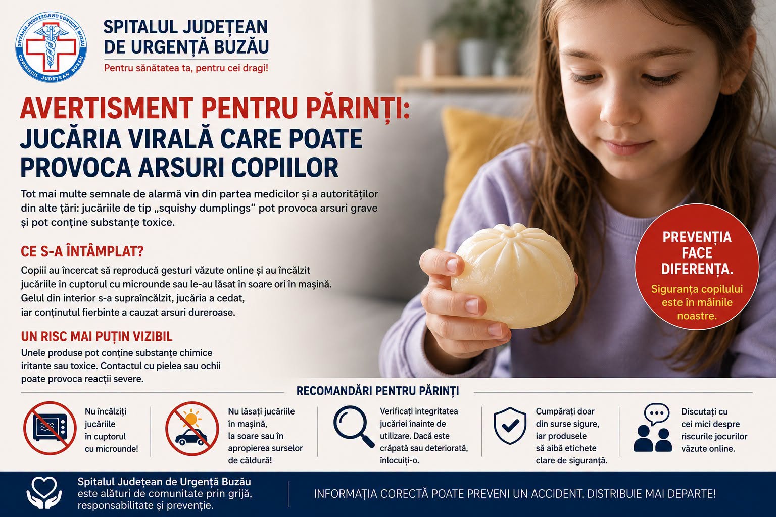 Spitalul Judeţean Buzău avertizează: Jucăriile de tip „squishy” pot provoca arsuri copiilor