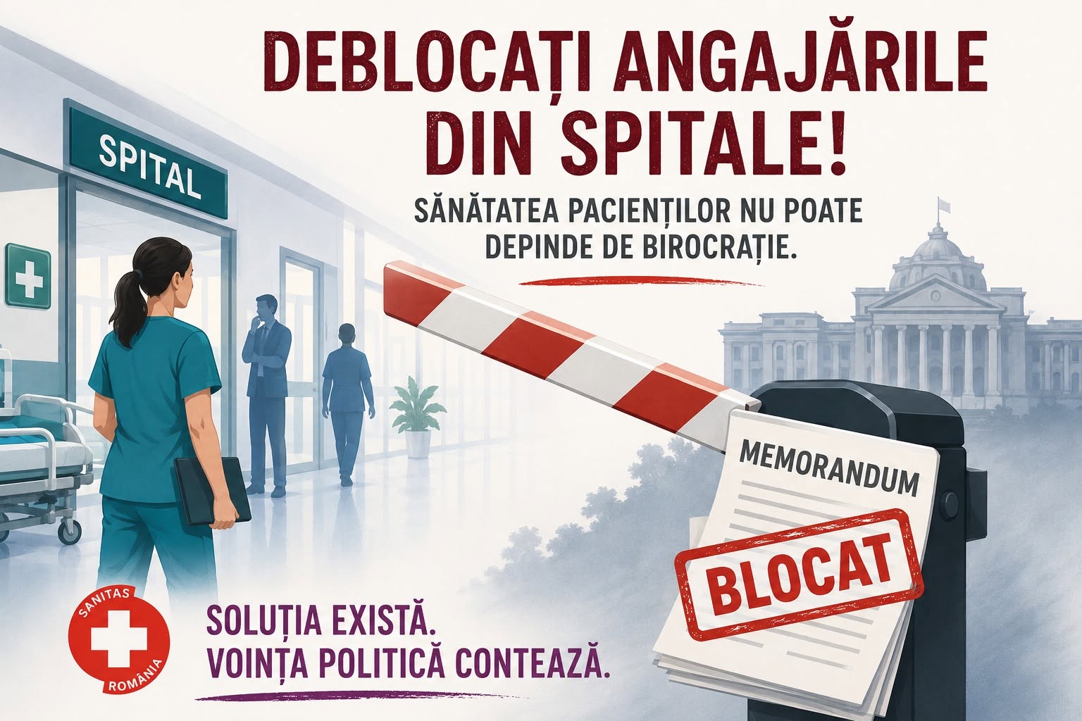 Federația SANITAS cere Parlamentului să deblocheze angajările din spitale: Sănătatea pacienților nu poate depinde de un memorandum plimbat între ministere