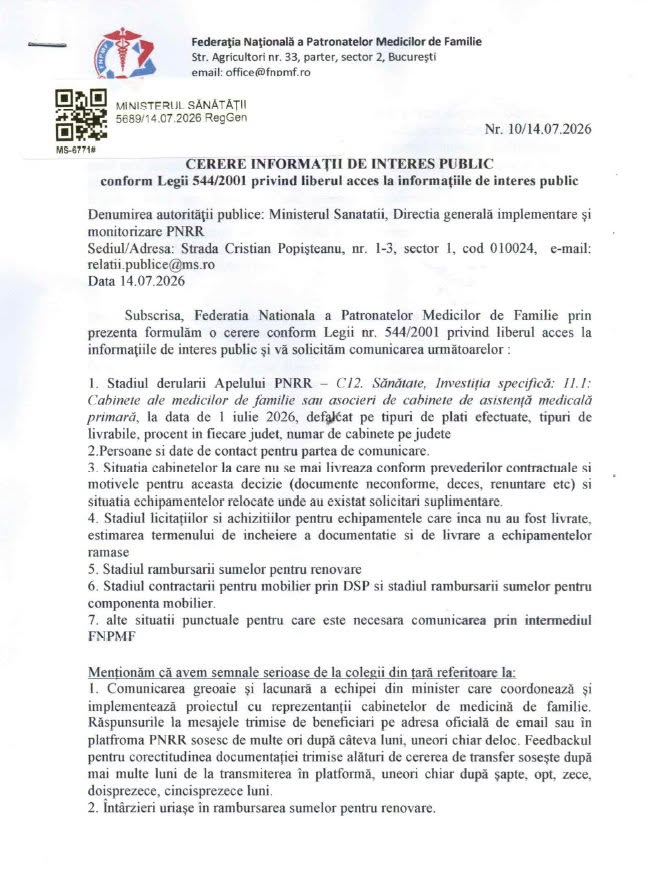 Medicii de familie reclamă întârzieri în derularea PNRR pentru renovarea și dotarea cabinetelor