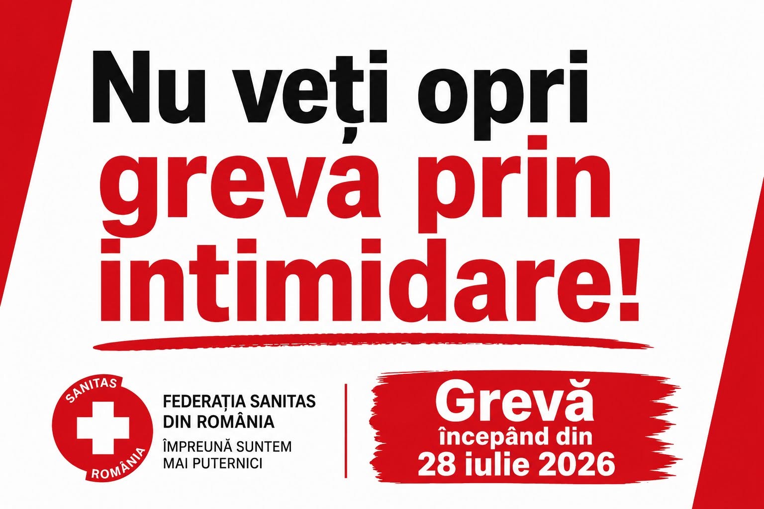 Federația Sanitas anunță presiuni asupra angajaților înainte de greva generală din Sănătate: „Nu vă lăsați intimidați!”