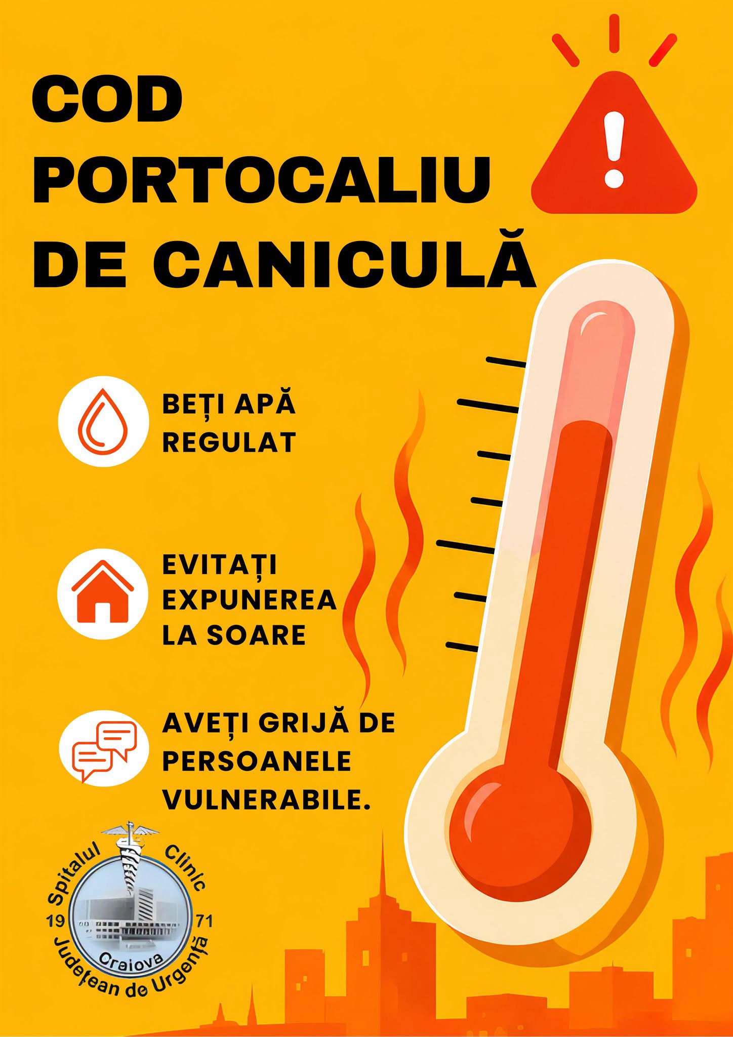 Spitalul Județean Craiova avertizează asupra riscurilor caniculei și recomandă măsuri pentru protejarea sănătății
