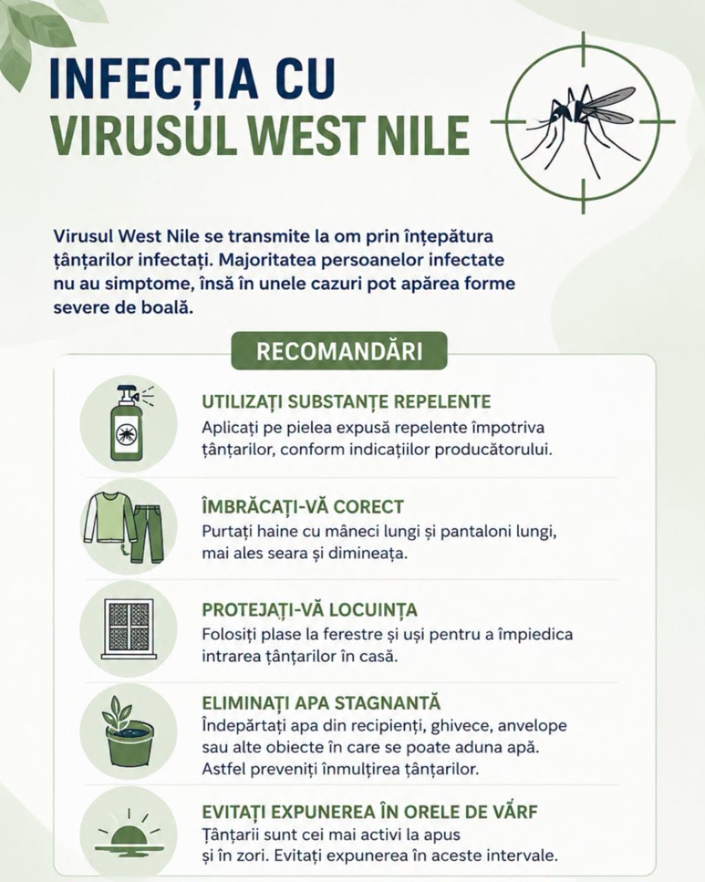 Spitalul Județean de Urgență Buzău: Temperaturile ridicate, urmate de perioade ploioase, pot favoriza apariția și răspândirea virusului West Nile