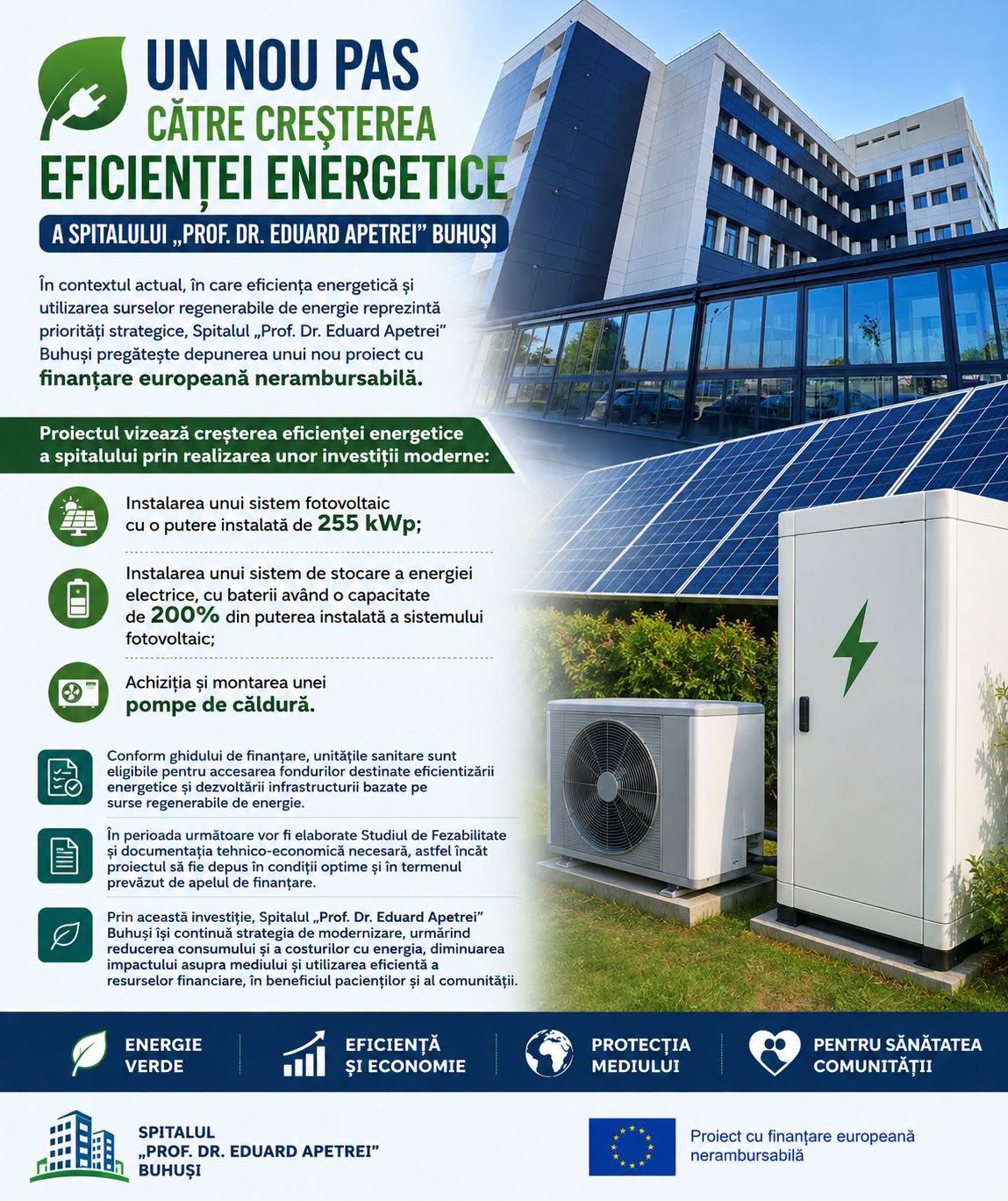 Spitalul din Buhuși pregătește un proiect pentru reducerea costurilor cu energia
