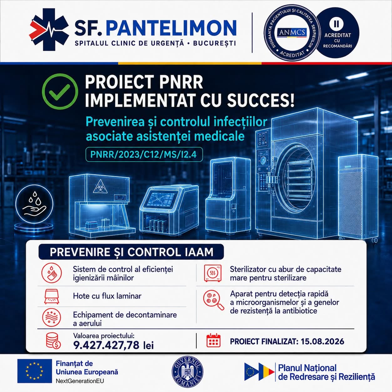 Spitalul Sf. Pantelimon din București a finalizat un proiect de 9,4 milioane de lei pentru reducerea riscului de infecții nosocomiale