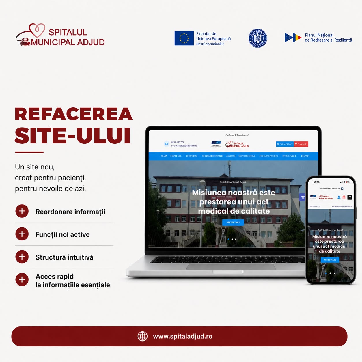 Noul site al Spitalului Municipal Adjud permite programări online și acces la informații medicale