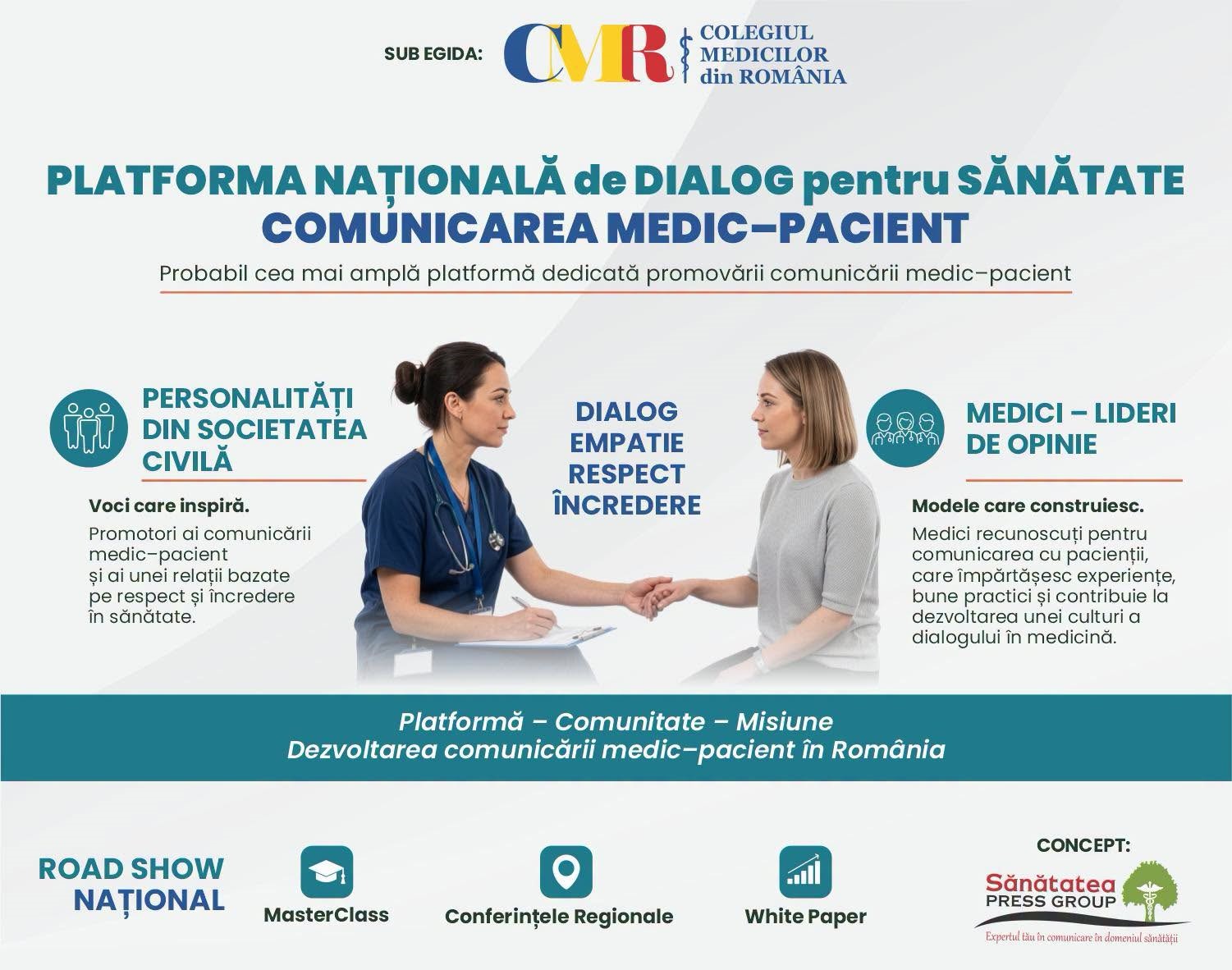 Proiect dedicat dezvoltării și consolidării comunicării dintre medic și pacient, lansat sub egida Colegiului Medicilor din România