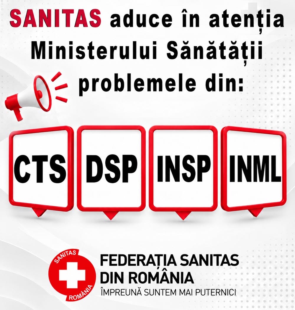 SANITAS cere ministrului Sănătății soluții urgente pentru problemele angajaților din DSP, CTS, INML și INSP