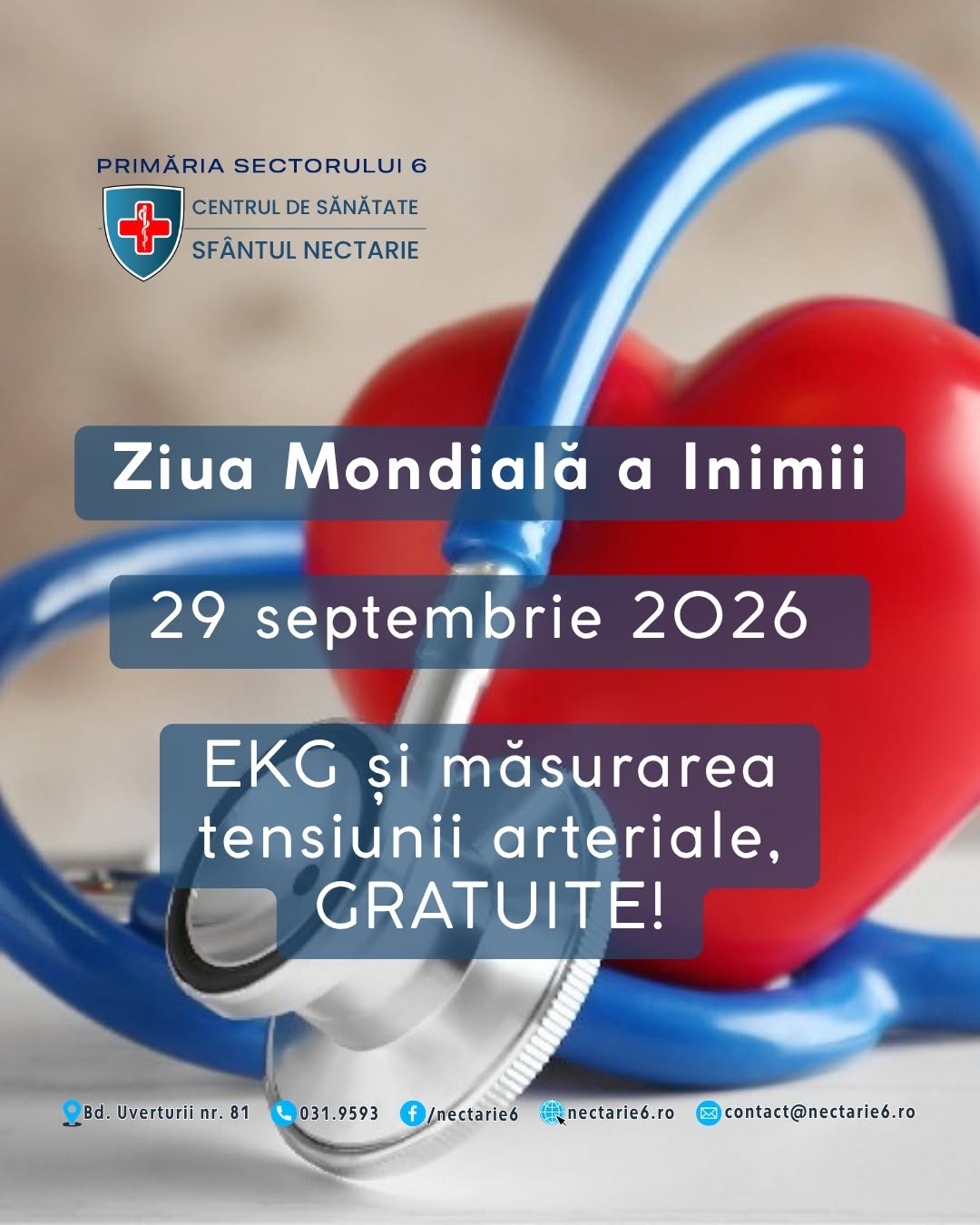 Evaluări gratuite de Ziua Mondială a Inimii, la Centrul de Sănătate „Sfântul Nectarie”