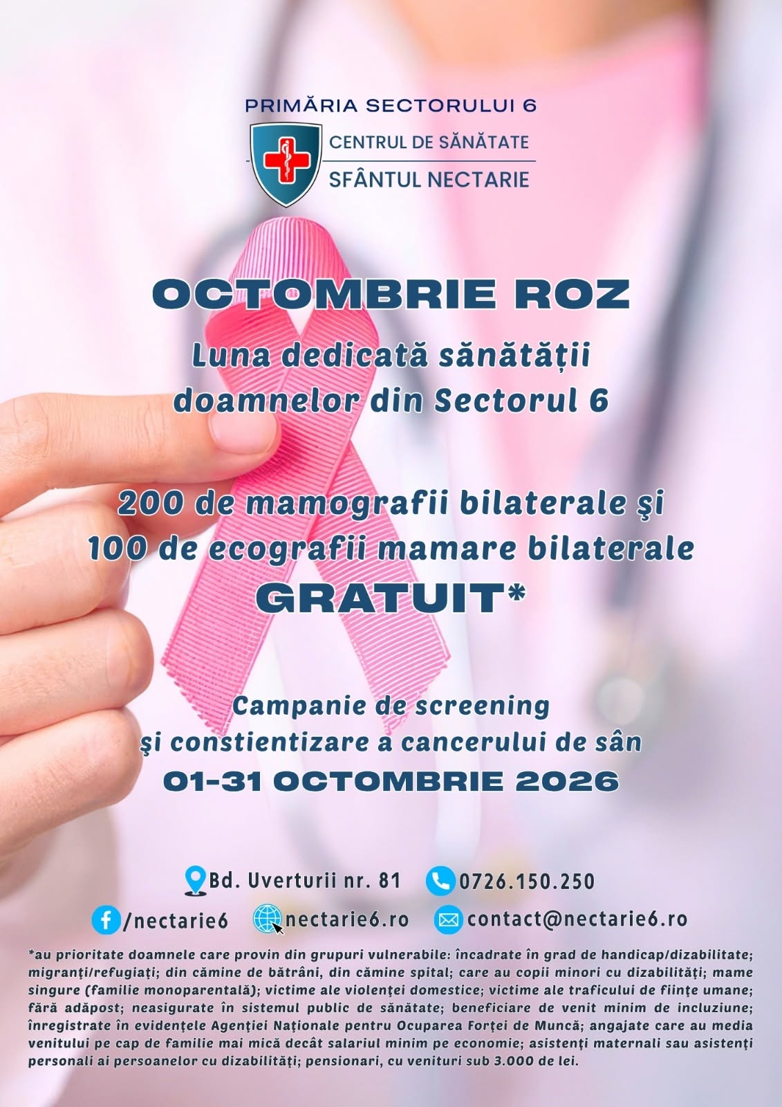 300 de investigații gratuite pentru depistarea cancerului de sân, disponibile în Sectorul 6 în luna octombrie