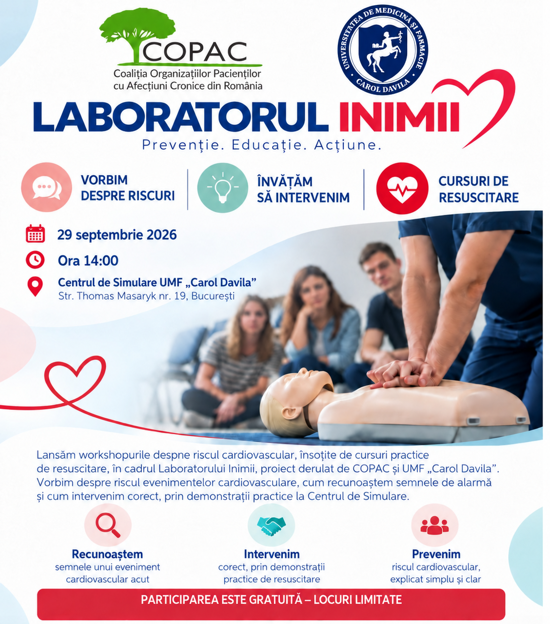 „Laboratorul Inimii”, proiect de prevenție cardio-reno-metabolică lansat de UMF „Carol Davila” și COPAC