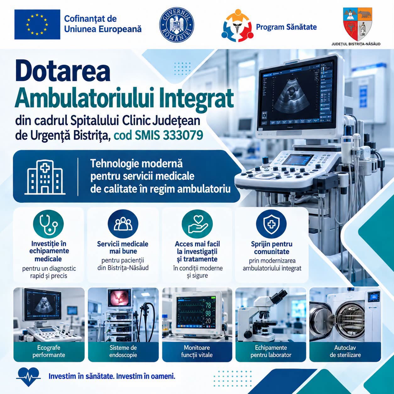 Ambulatoriul SCJU Bistrița va fi dotat cu 87 de echipamente medicale, printr-o investiție de peste 14 milioane de lei