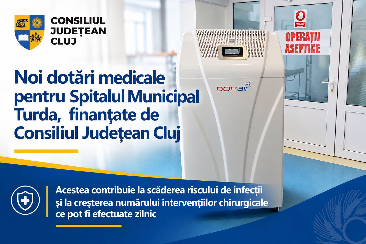 Spitalul Municipal Turda va beneficia de două echipamente pentru decontaminarea aerului, în valoare de 200.000 de lei